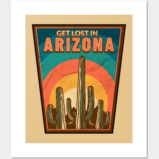 Vintage Get Lost in Arizona // Saguaro Cactus Arizona Retro Sunset Posters and Art